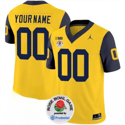 68616072ef6f7_1 Men's Michigan Wolverines ACTIVE PLAYER Custom 2023 F.U.S.E. Yellow/Navy Rose Bowl Patch Stitched Jersey