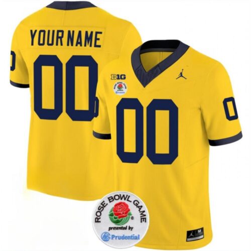 686160784779f_1 Men's Michigan Wolverines ACTIVE PLAYER Custom 2023 F.U.S.E. Yellow Rose Bowl Patch Stitched Jersey