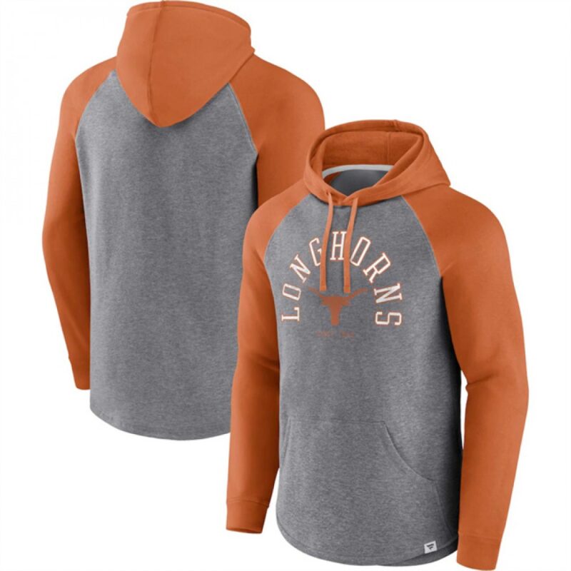 686160b046974_1 Men's Texas Longhorns Orange/Heather GrayWrap Up Raglan Pullover Hoodie