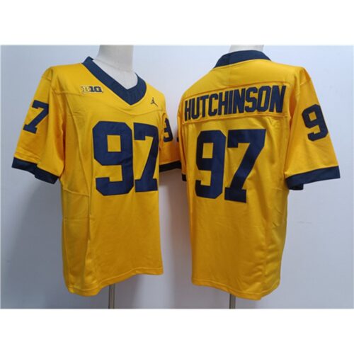 686160cf14a0b_1 Men's Michigan Wolverines #97 Aidan Hutchinson 2023 F.U.S.E. Yellow Stitched Jersey