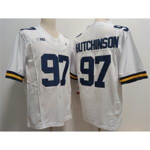 686160d45a695_1 Men's Michigan Wolverines #97 Aidan Hutchinson White Stitched Jersey