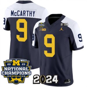 686160eec2aa6_1 Men's Michigan Wolverines #9 J.J. McCarthy Navy/White 2024 F.U.S.E. With 2023 National Champions Patch Stitched Jersey