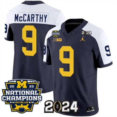 686160eec2aa6_1 Men's Michigan Wolverines #9 J.J. McCarthy Navy/White 2024 F.U.S.E. With 2023 National Champions Patch Stitched Jersey