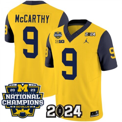 686160f1695d4_1 Men's Michigan Wolverines #9 J.J. McCarthy Yellow/Navy 2024 F.U.S.E. With 2023 National Champions Patch Stitched Jersey