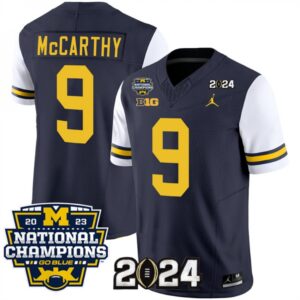 686160f41c42b_1 Men's Michigan Wolverines #9 J.J. McCarthy Navy/White 2024 F.U.S.E. With 2023 National Champions Patch Stitched Jersey
