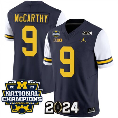 686160f41c42b_1 Men's Michigan Wolverines #9 J.J. McCarthy Navy/White 2024 F.U.S.E. With 2023 National Champions Patch Stitched Jersey