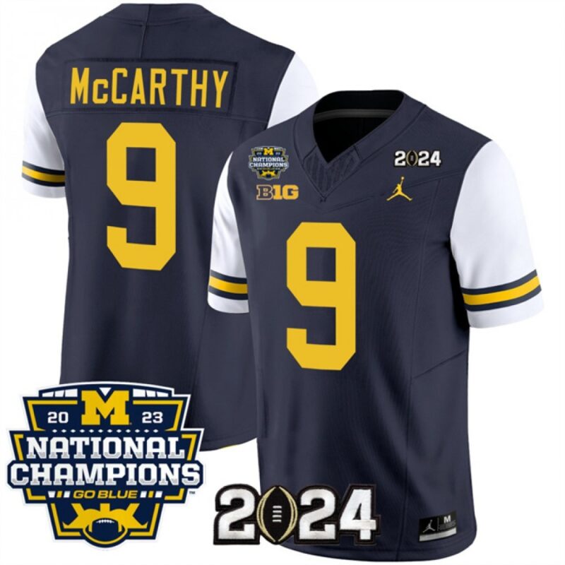 686160f41c42b_1 Men's Michigan Wolverines #9 J.J. McCarthy Navy/White 2024 F.U.S.E. With 2023 National Champions Patch Stitched Jersey