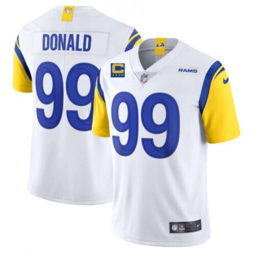 6861610c79081_1 Men's Los Angeles Rams #99 Aaron Donald 2022 White With 4-star C Patch Vapor Untouchable Limited Stitched Jersey