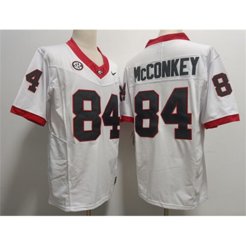 68616123323f2_1 Georgia Bulldogs #84 Ladd McConkey White Stitched Jersey
