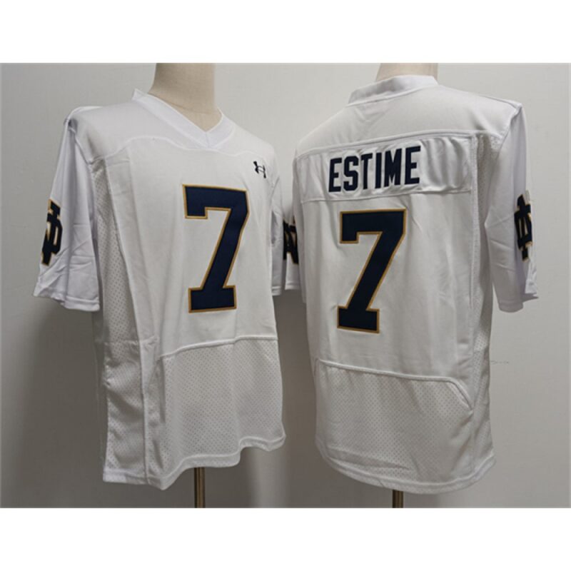 6861613361a65_1 Men's Notre Dame Fighting Irish #7 Audric Estime White With Name Stitched Jersey