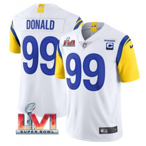 68616136cd8d6_1 Women's Los Angeles Rams #99 Aaron Donald White 2022 With C Patch Super Bowl LVI Vapor Limited Stitched Jersey(Run Small)