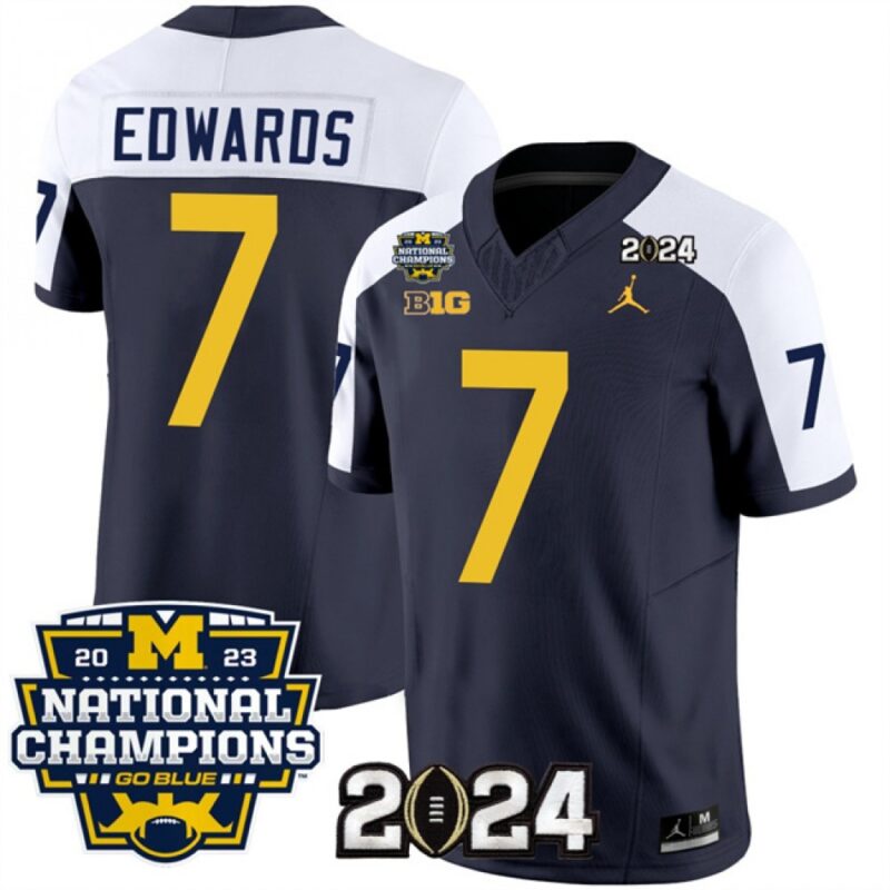 68616148adf7a_1 Men's Michigan Wolverines #7 Donovan Edwards Navy/White 2024 F.U.S.E. With 2023 National Champions Patch Stitched Jersey