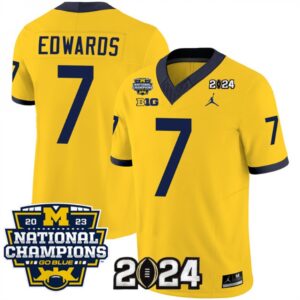 6861614b692b4_1 Men's Michigan Wolverines #7 Donovan Edwards Yellow 2024 F.U.S.E. With 2023 National Champions Patch Stitched Jersey