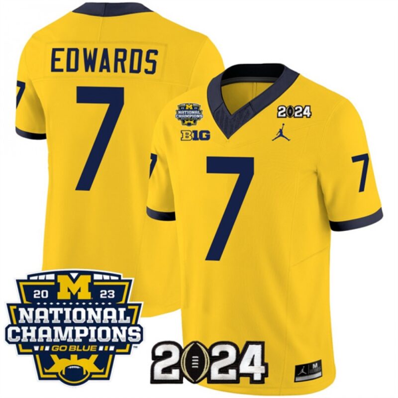 6861614b692b4_1 Men's Michigan Wolverines #7 Donovan Edwards Yellow 2024 F.U.S.E. With 2023 National Champions Patch Stitched Jersey
