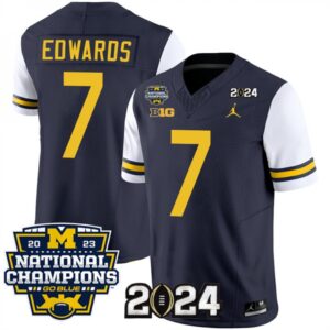 6861615392216_1 Men's Michigan Wolverines #7 Donovan Edwards Navy/White 2024 F.U.S.E. With 2023 National Champions Patch Stitched Jersey