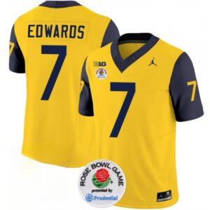 68616158d1ba3_1 Men's Michigan Wolverines #7 Donovan Edwards 2023 F.U.S.E. Yellow/Navy Rose Bowl Patch Stitched Jersey