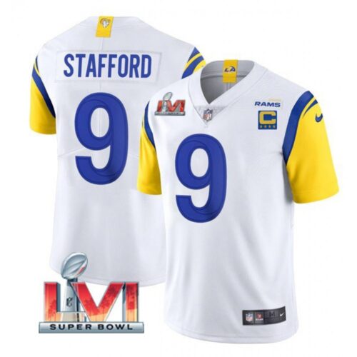 6861615fefe94_1 Men's Los Angeles Rams #9 Matthew Stafford White 2022 With C Patch Super Bowl LVI Vapor Limited Jersey