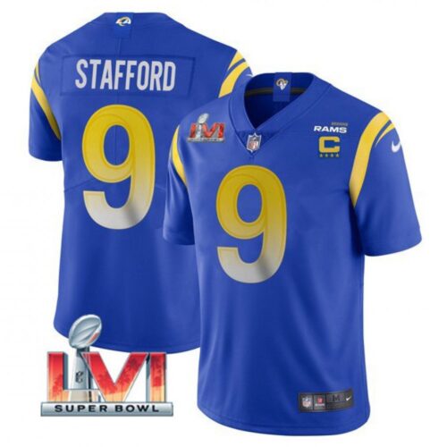6861616539aff_1 Men's Los Angeles Rams #9 Matthew Stafford 2022 Royal With C Patch Super Bowl LVI Vapor Limited Jersey