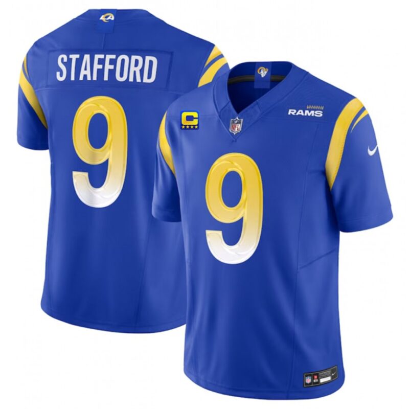 6861616a848af_1 Men's Los Angeles Rams #9 Matthew Stafford Blue 2023 F.U.S.E. With 4-Star C Patch Vapor Untouchable Limited Stitched Football Jersey