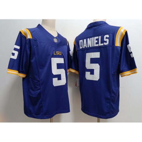 6861616b681eb_1 Men's LSU Tigers #5 Jayden Daniels Blue Stitched Jersey