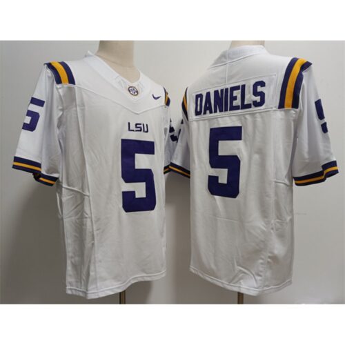 6861616e22813_1 Men's LSU Tigers #5 Jayden Daniels White Stitched Jersey