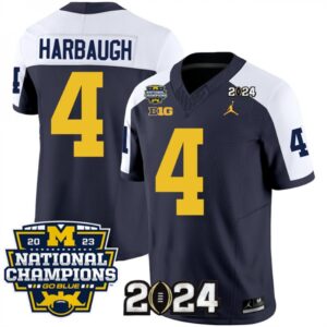 6861618d8cb54_1 Men's Michigan Wolverines #4 Jim Harbaugh Navy/White 2024 F.U.S.E. With 2023 National Champions Patch Stitched Jersey