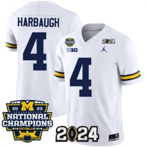 68616192e2737_1 Men's Michigan Wolverines #4 Jim Harbaugh White 2024 F.U.S.E. With 2023 National Champions Patch Stitched Jersey