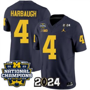 686161981d444_1 Men's Michigan Wolverines #4 Jim Harbaugh Navy 2024 F.U.S.E. With 2023 National Champions Patch Stitched Jersey