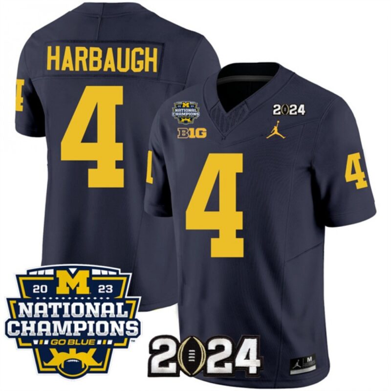686161981d444_1 Men's Michigan Wolverines #4 Jim Harbaugh Navy 2024 F.U.S.E. With 2023 National Champions Patch Stitched Jersey