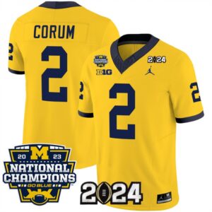 68616202ce539_1 Men's Michigan Wolverines #2 Blake Corum Yellow 2024 F.U.S.E. With 2023 National Champions Patch Stitched Jersey