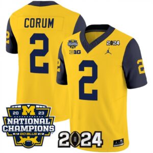 6861620bc5632_1 Men's Michigan Wolverines #2 Blake Corum Yellow/Navy 2024 F.U.S.E. With 2023 National Champions Patch Stitched Jersey