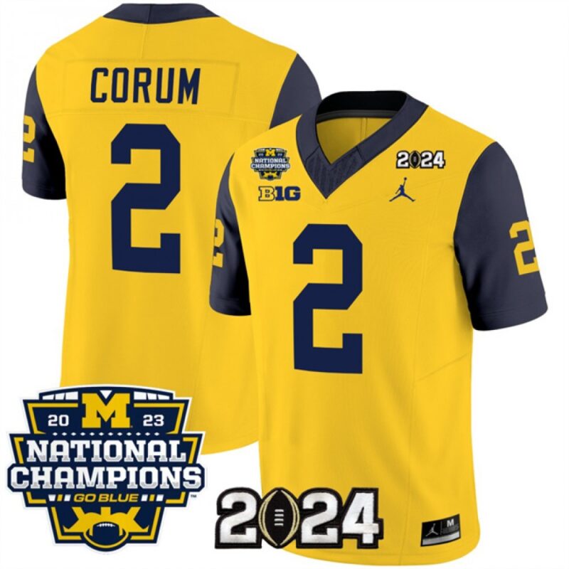 6861620bc5632_1 Men's Michigan Wolverines #2 Blake Corum Yellow/Navy 2024 F.U.S.E. With 2023 National Champions Patch Stitched Jersey