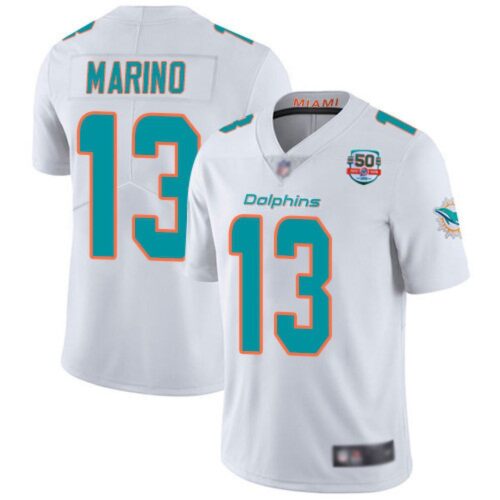 6861621417988_1 Men's Miami Dolphins #13 Dan Marino 2022 White With 50th Perfect Season Patch Limited Stitched Jersey