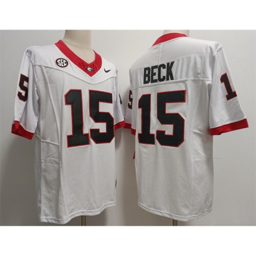 6861624a9681c_1 Georgia Bulldogs #15 Carson Beck White Stitched Jersey