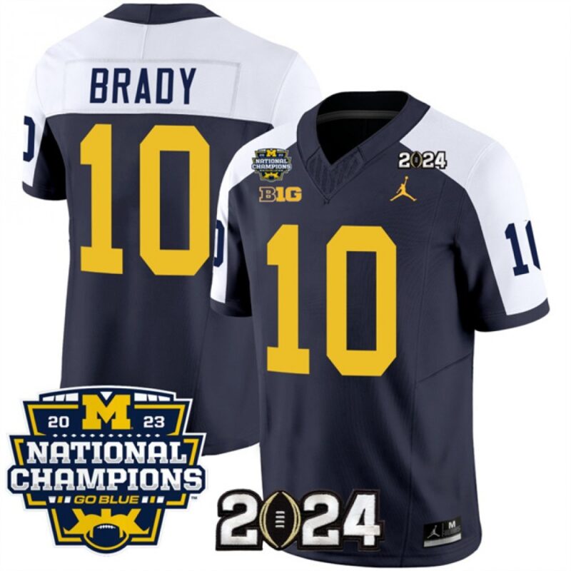 686162b5e3829_1 Men's Michigan Wolverines #10 Tom Brady Navy/White 2024 F.U.S.E. With 2023 National Champions Patch Stitched Jersey