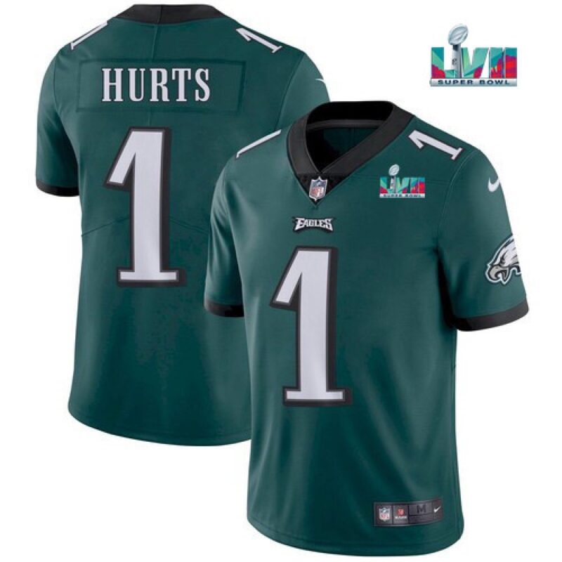 6861644310e58_1 Men's Philadelphia Eagles #1 Jalen Hurts Green Super Bowl LVII Patch Vapor Untouchable Limited Stitched Jersey