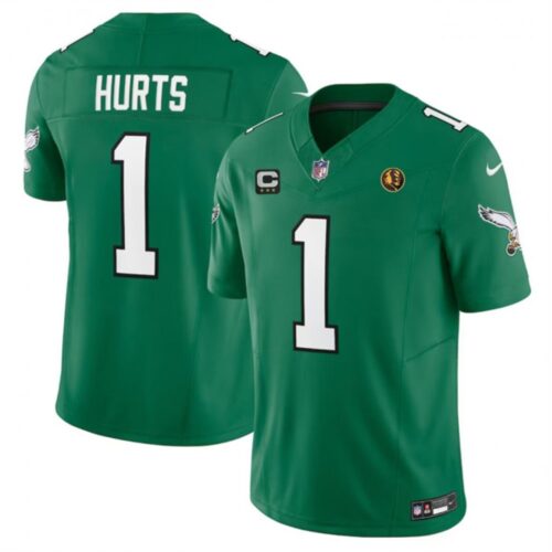 68616449bd5ca_1 Men's Philadelphia Eagles #1 Jalen Hurts Green 2023 F.U.S.E. Throwback With 3-star C Patch And John Madden Patch Vapor Limited Stitched Football Jersey