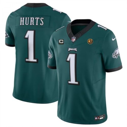 6861645228111_1 Men's Philadelphia Eagles #1 Jalen Hurts Green 2023 F.U.S.E. With 3-star C Patch And John Madden Patch Vapor Limited Stitched Football Jersey