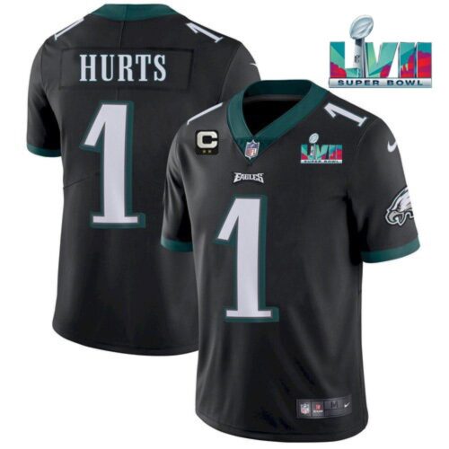 6861645e81303_1 Men's Philadelphia Eagles #1 Jalen Hurts Black Super Bowl LVII Patch And 2-star C Patch Vapor Untouchable Limited Stitched Jersey
