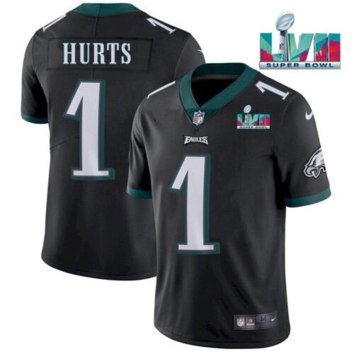 686164645fa9a_1 Men's Philadelphia Eagles #1 Jalen Hurts Black Super Bowl LVII Patch Vapor Untouchable Limited Stitched Jersey