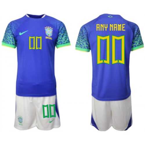 6861647086113_1 Men's Brazil Custom Blue 2022 FIFA World Cup Away Soccer Jersey Suit