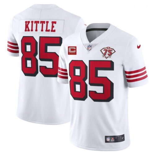 68616627598c5_1 Men's San Francisco 49ers #85 George Kittle 2021 White With C Patch 75th Anniversary Vapor Untouchable Limited Stitched Jersey