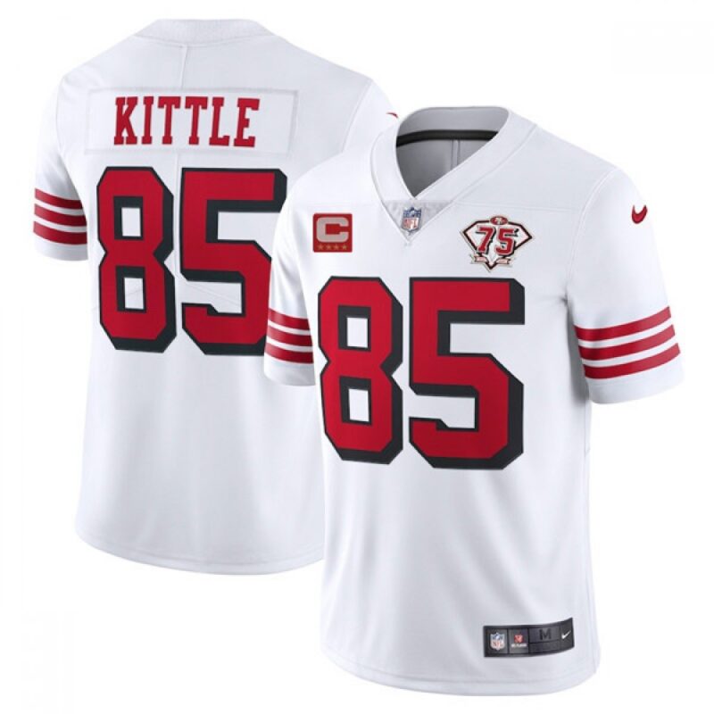 68616627598c5_1 Men's San Francisco 49ers #85 George Kittle 2021 White With C Patch 75th Anniversary Vapor Untouchable Limited Stitched Jersey