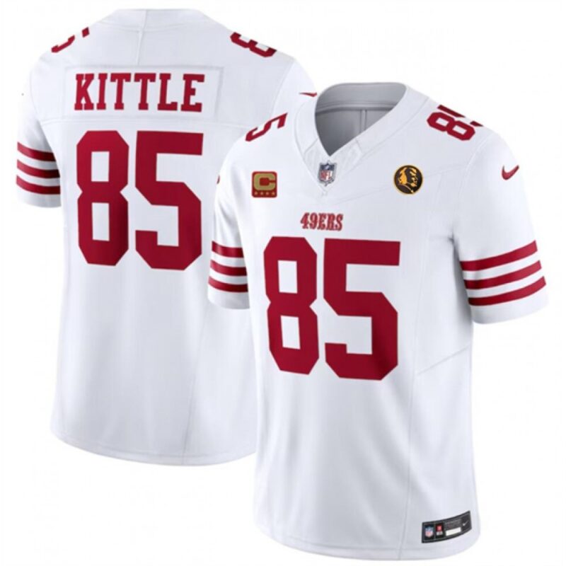 686166474de78_1 Men's San Francisco 49ers #85 George Kittle White 2023 F.U.S.E. With 4-star C Patch And John Madden Patch Vapor Limited Stitched Football Jersey