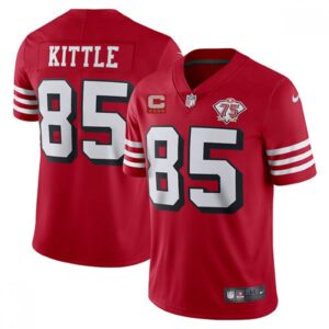 68616652e6643_1 Men's San Francisco 49ers #85 George Kittle 2021 Red With C Patch 75th Anniversary Vapor Untouchable Limited Stitched Jersey
