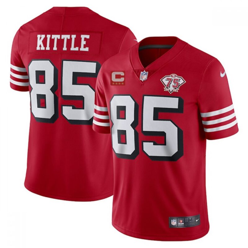 68616652e6643_1 Men's San Francisco 49ers #85 George Kittle 2021 Red With C Patch 75th Anniversary Vapor Untouchable Limited Stitched Jersey