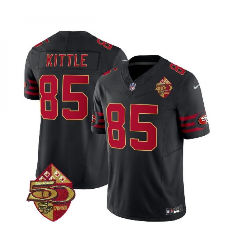 6861665deaa3b_1 Men's San Francisco 49ers #85 George Kittle Black 2023 F.U.S.E. 50th Patch Vapor Limited Stitched Football Jersey