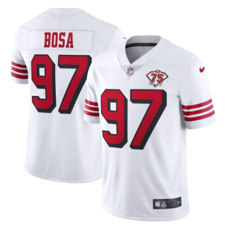 6861667a11f07_1 Men's San Francisco 49ers #97 Nick Bosa 2021 White 2nd 75th Anniversary 2nd Alternate Vapor Untouchable Limited Stitched NFL Jersey
