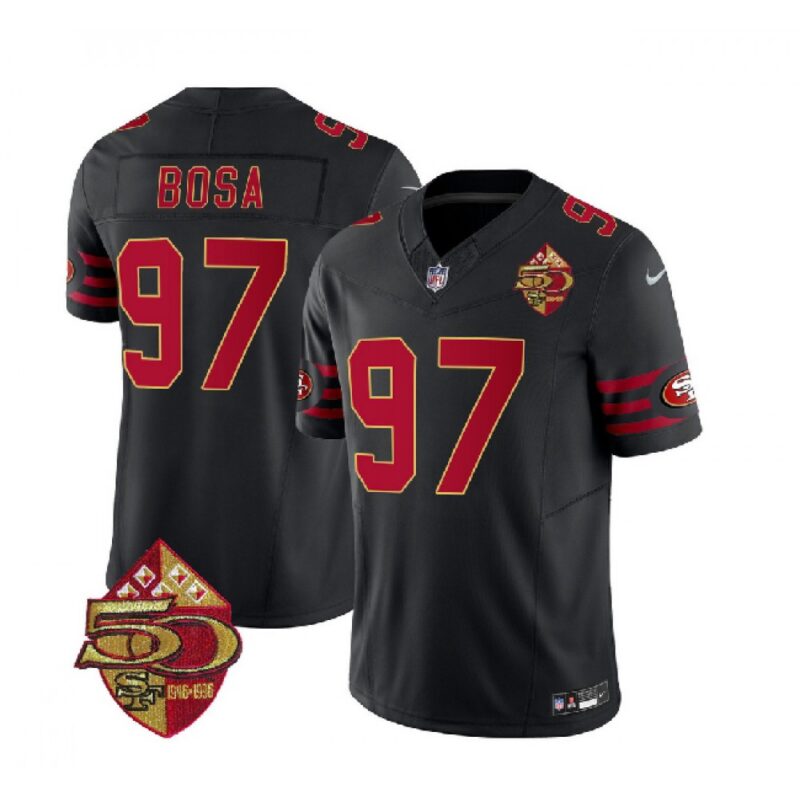 686166a193b15_1 Men's San Francisco 49ers #97 Nick Bosa Black 2023 F.U.S.E. 50th Patch Vapor Limited Stitched Football Jersey