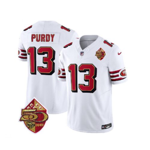 686166c96d7e9_1 Men's San Francisco 49ers #13 Brock Purdy White 2023 F.U.S.E. 50th Patch Vapor Untouchable Limited Stitched Football Jersey